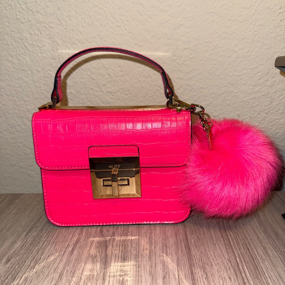 Aldo Vibrant Pink Croc-Texture Mini Bag